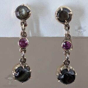 Vintage 10k Gold "Midnight Star" Sapphire & Ruby Screw-Back Earrings
